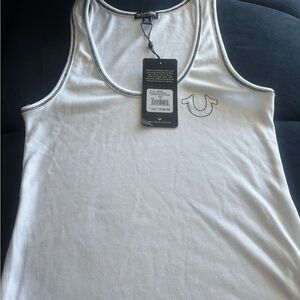 True Religion White Ribbed Tank with Logo